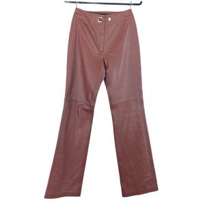 Escada Cognac Leather Pants Gold Buckle 36